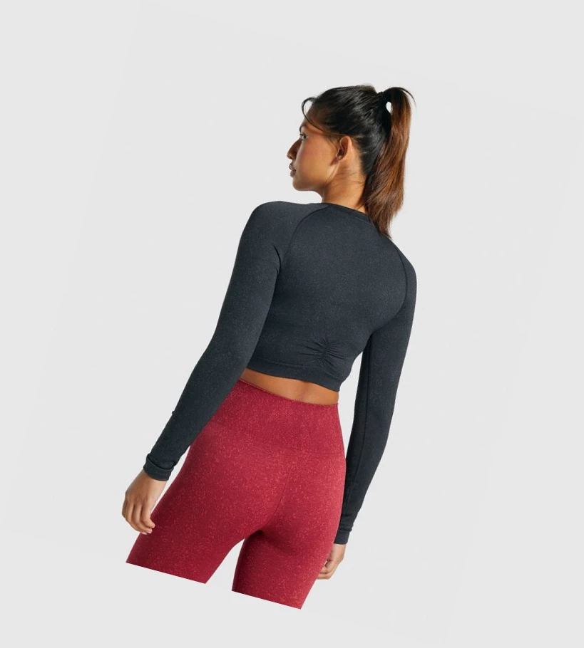 Camiseta Gymshark Adapt Fleck Seamless Crop Top Mujer Negros | SJRQCTX-90