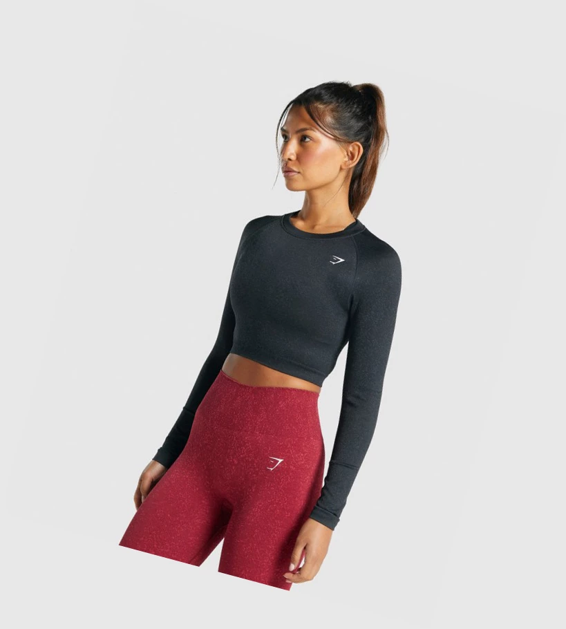 Camiseta Gymshark Adapt Fleck Seamless Crop Top Mujer Negros | SJRQCTX-90