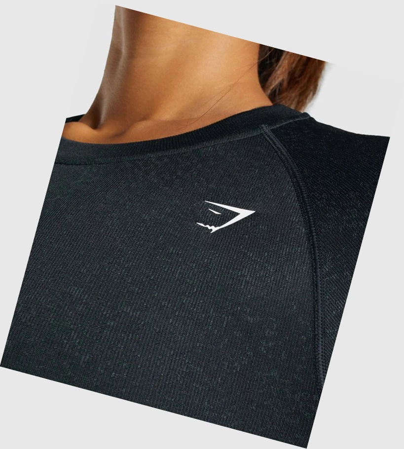 Camiseta Gymshark Adapt Fleck Seamless Crop Top Mujer Negros | SJRQCTX-90