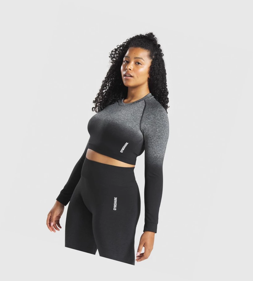 Camiseta Gymshark Adapt Ombre Seamless Crop Top Mujer Negros Negros | EYHZXSN-01