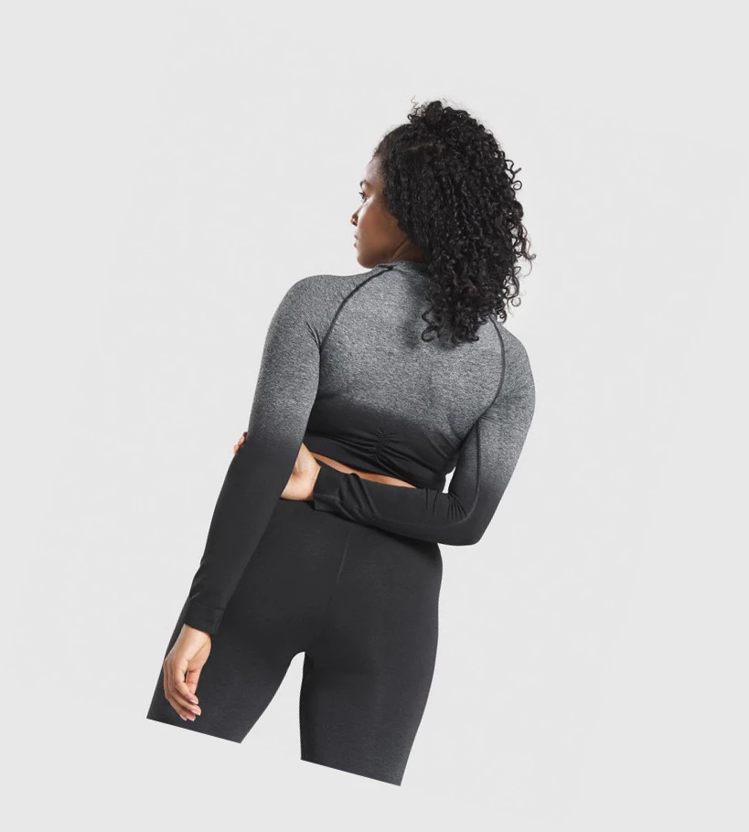 Camiseta Gymshark Adapt Ombre Seamless Crop Top Mujer Negros Negros | EYHZXSN-01