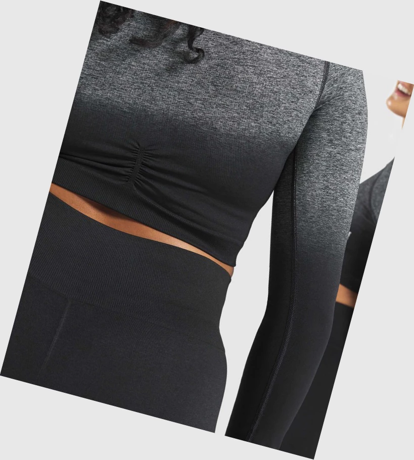 Camiseta Gymshark Adapt Ombre Seamless Crop Top Mujer Negros Negros | EYHZXSN-01