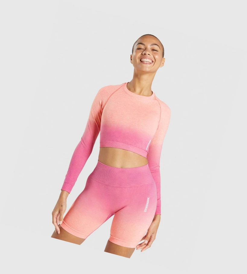 Camiseta Gymshark Adapt Ombre Seamless Crop Top Mujer Naranjas Rosas | UPWOMDY-26