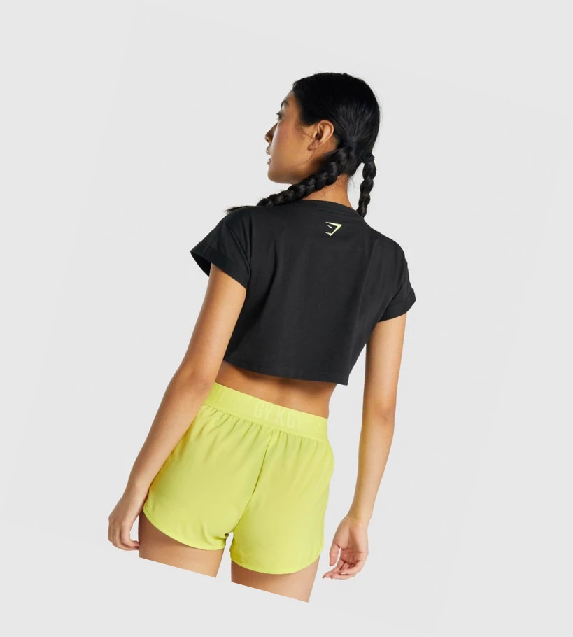 Camiseta Gymshark Animal Estampados Infill Crop Mujer Negros | ICBWFSX-62