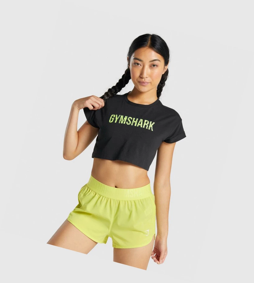 Camiseta Gymshark Animal Estampados Infill Crop Mujer Negros | QZTKNOV-75