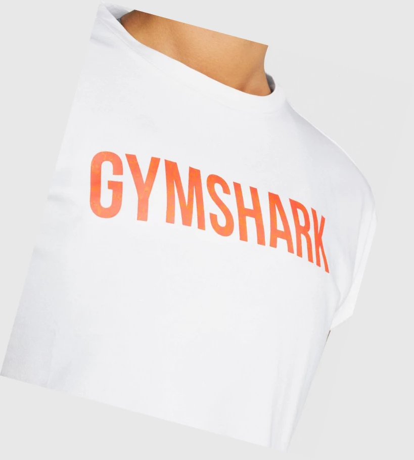 Camiseta Gymshark Animal Estampados Infill Crop Mujer Blancos | SFGUMNQ-36