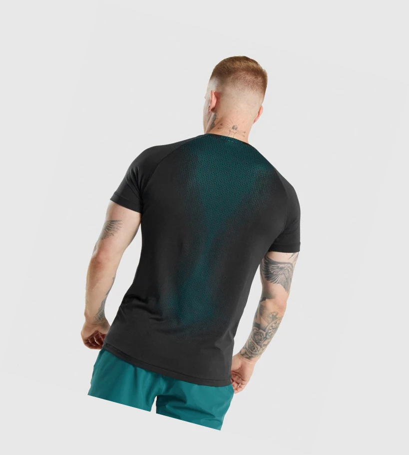 Camiseta Gymshark Apex Contrast Hombre Negros Turquesa | WALFKNH-68