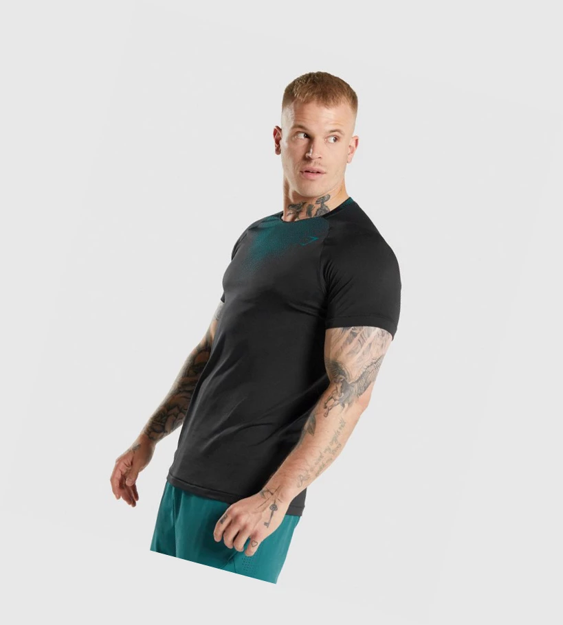 Camiseta Gymshark Apex Contrast Hombre Negros Turquesa | WALFKNH-68