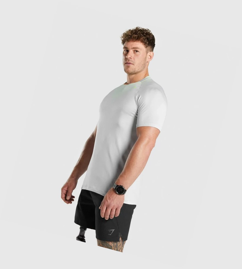 Camiseta Gymshark Apex Contrast Seamless Hombre Grises Claro | SQXBKVZ-86