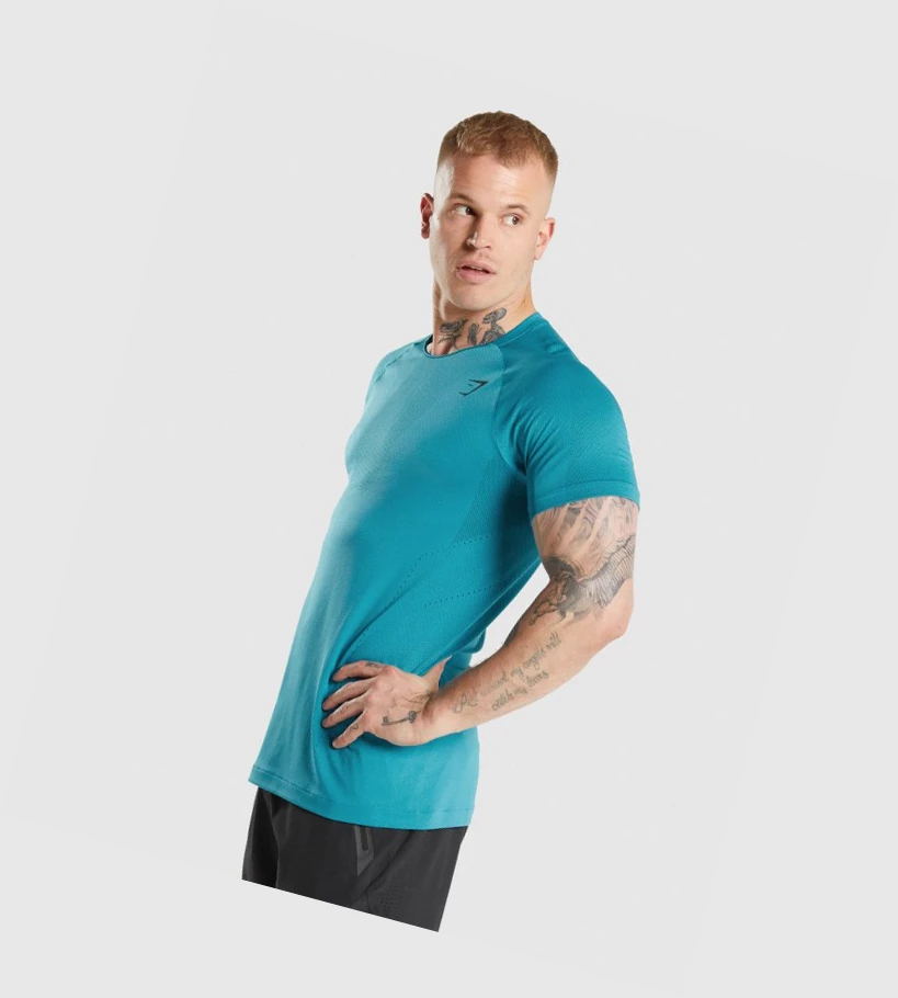 Camiseta Gymshark Apex Perform Hombre Azules | IKDJTSR-01