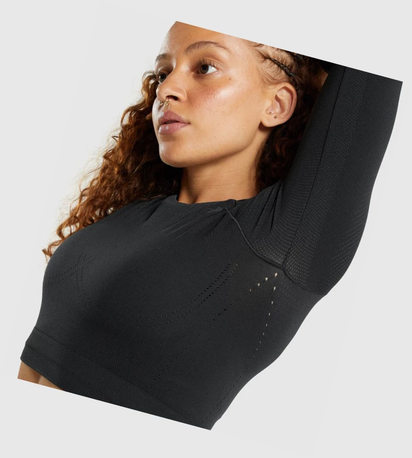 Camiseta Gymshark Apex Seamless Crop Top Mujer Negros | MOHYFEQ-13