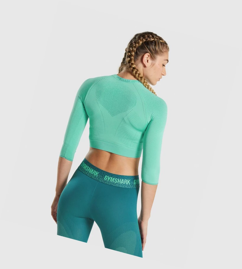 Camiseta Gymshark Apex Seamless Crop Top Mujer Turquesa | RIXNWKP-93