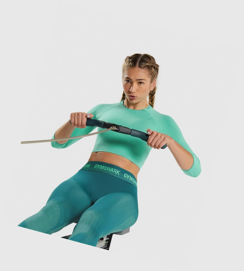 Camiseta Gymshark Apex Seamless Crop Top Mujer Turquesa | RIXNWKP-93