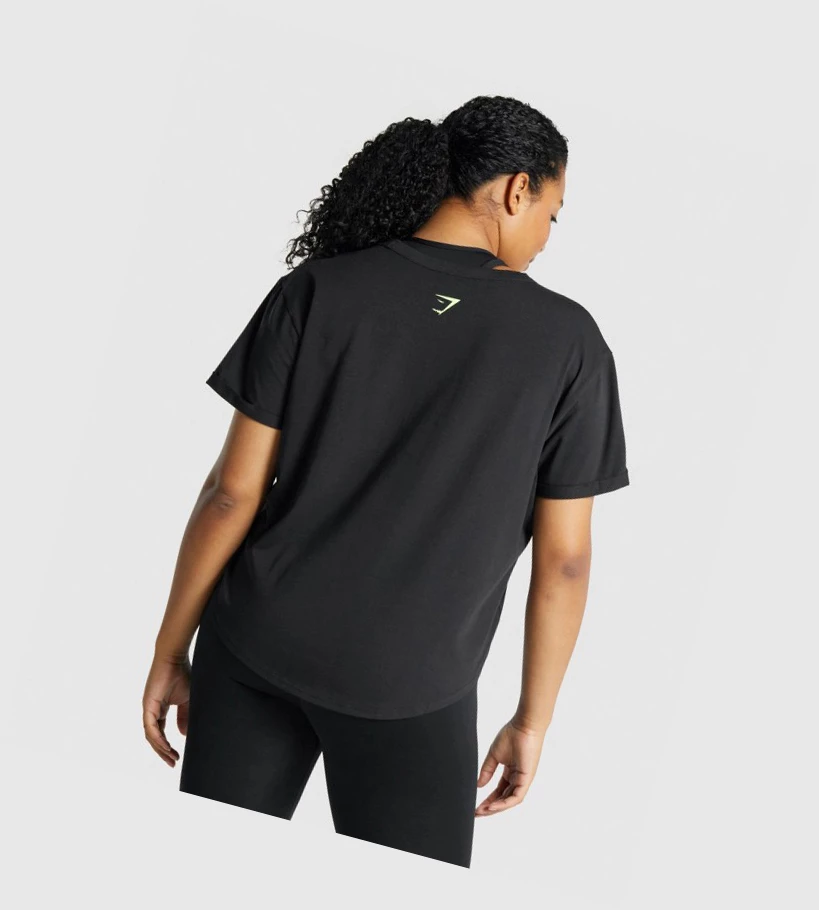 Camiseta Gymshark Apollo Estampados Mujer Negros | PSMOQZI-65