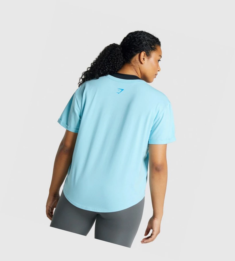 Camiseta Gymshark Apollo Estampados Mujer Azules Claro | VRHINMD-03