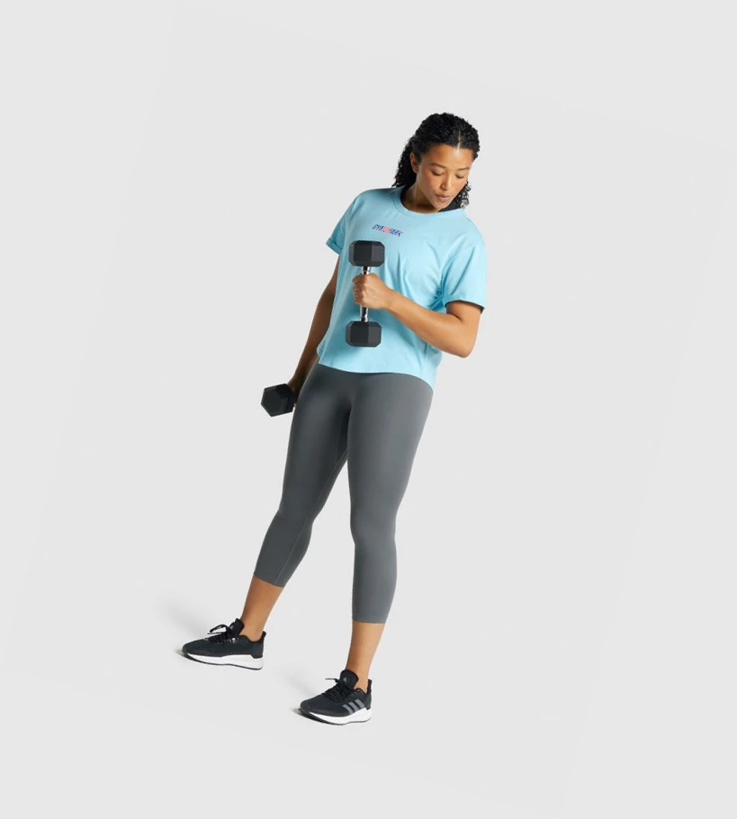 Camiseta Gymshark Apollo Estampados Mujer Azules Claro | VRHINMD-03