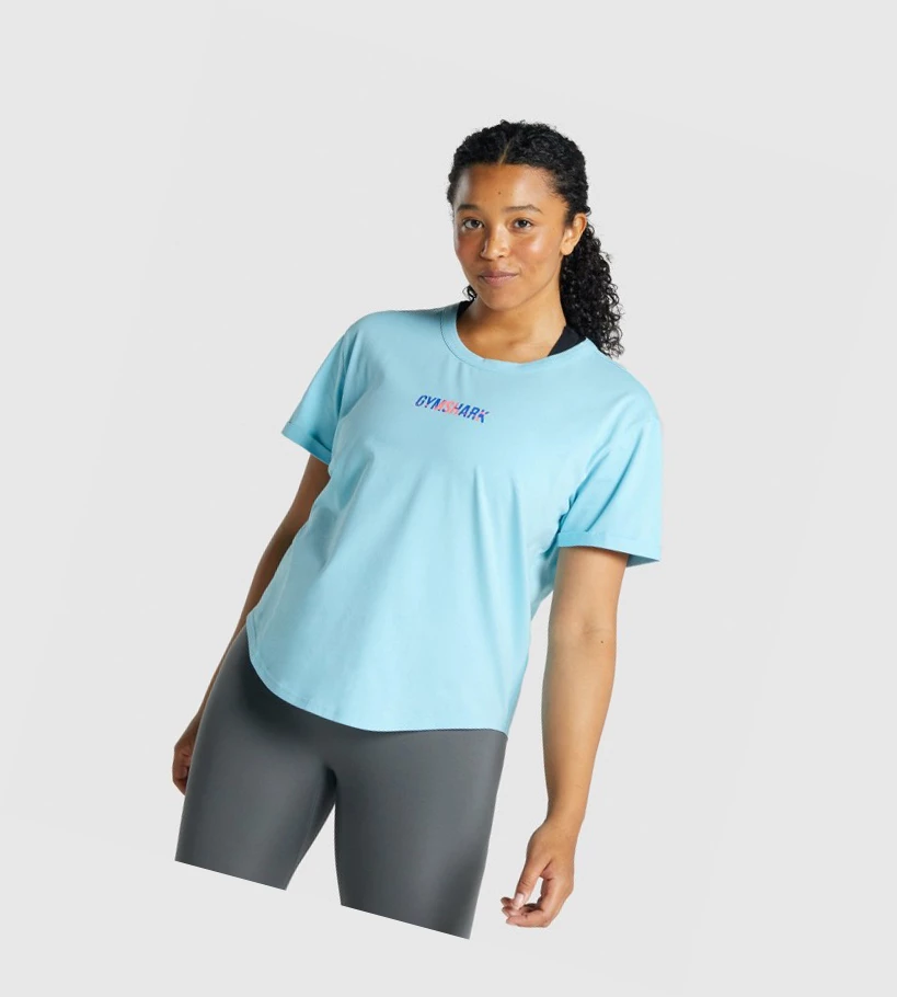 Camiseta Gymshark Apollo Estampados Mujer Azules Claro | VRHINMD-03