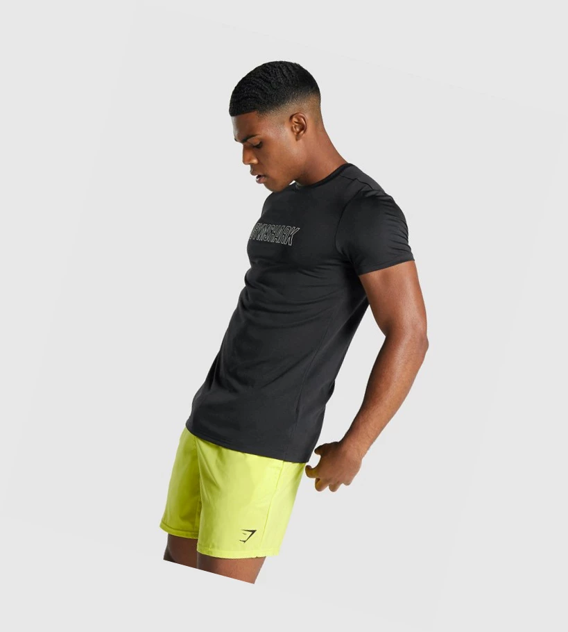 Camiseta Gymshark Arrival Estampados Hombre Negros | DAXEBHC-48