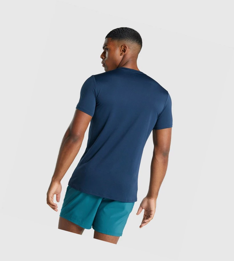 Camiseta Gymshark Arrival Estampados Hombre Azul Marino | PLDVBOK-37