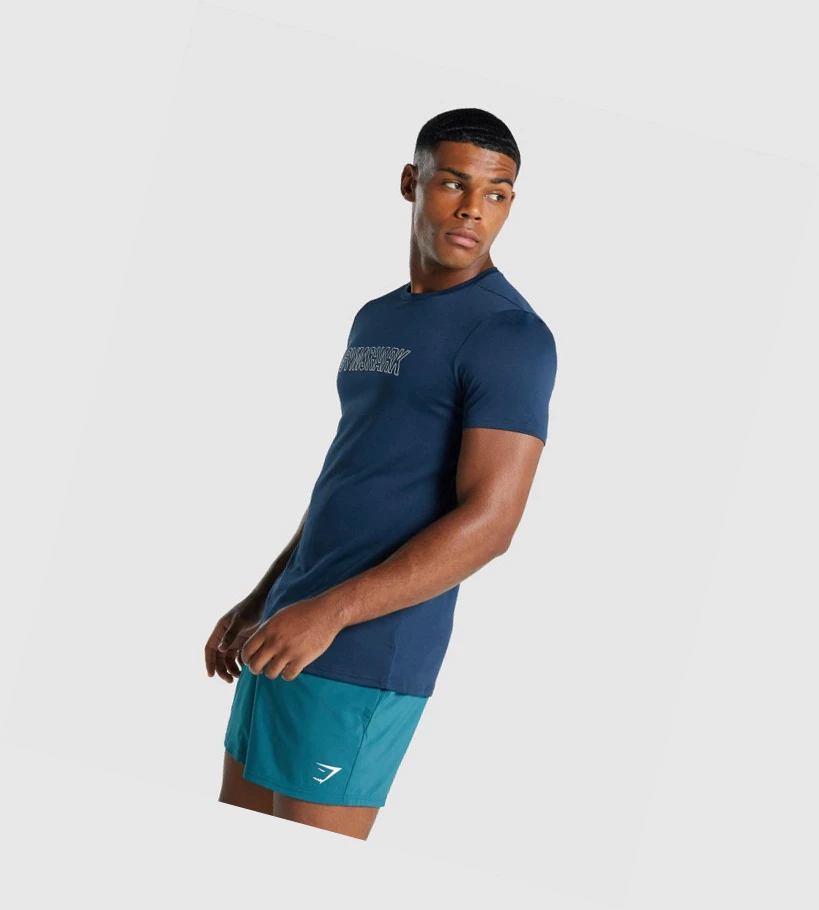 Camiseta Gymshark Arrival Estampados Hombre Azul Marino | PLDVBOK-37