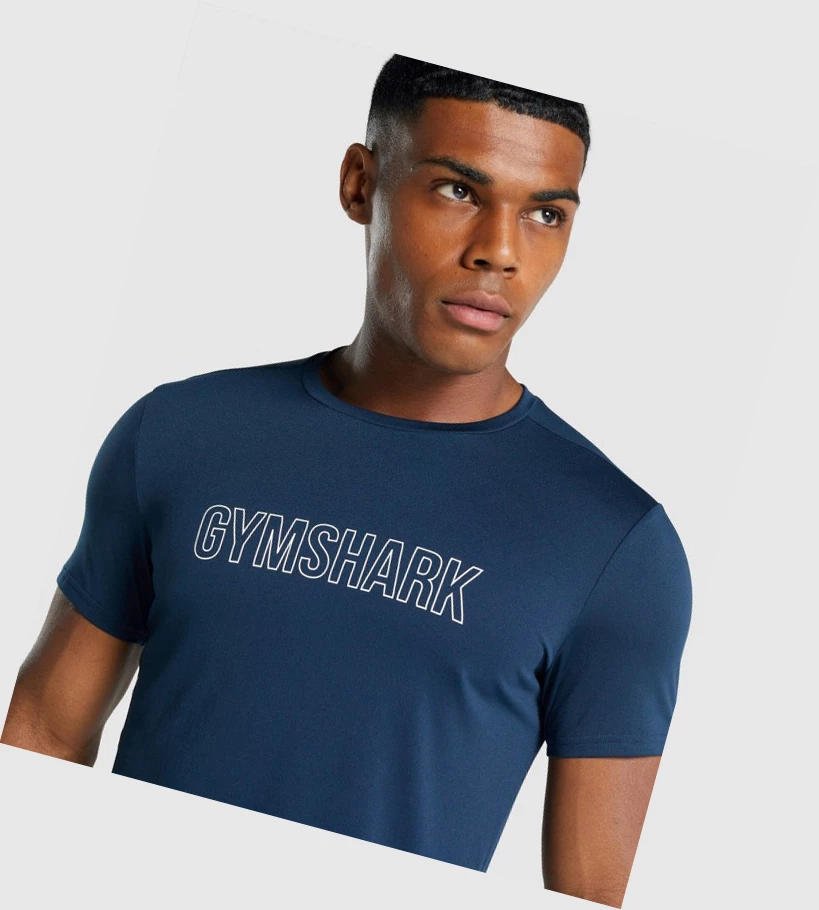 Camiseta Gymshark Arrival Estampados Hombre Azul Marino | PLDVBOK-37