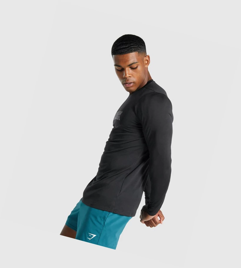 Camiseta Gymshark Arrival Estampados Hombre Negros | QFNUMKL-15