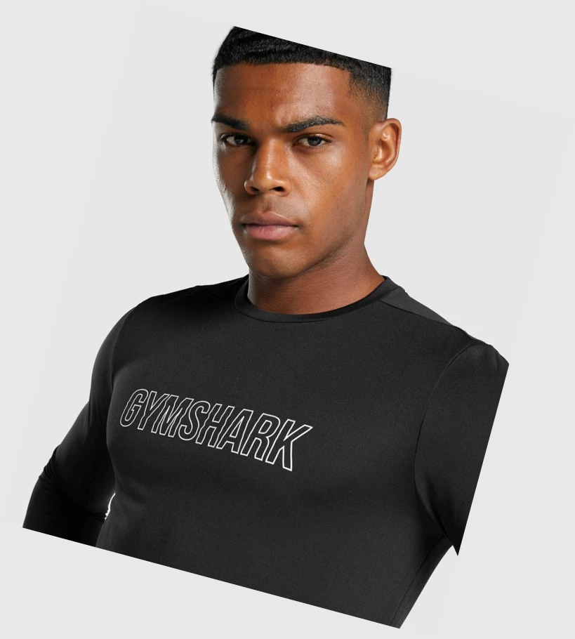 Camiseta Gymshark Arrival Estampados Hombre Negros | QFNUMKL-15