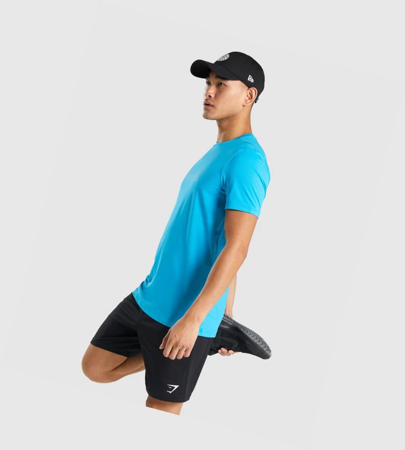 Camiseta Gymshark Arrival Estampados Hombre Azules Claro | ULQXNMV-81