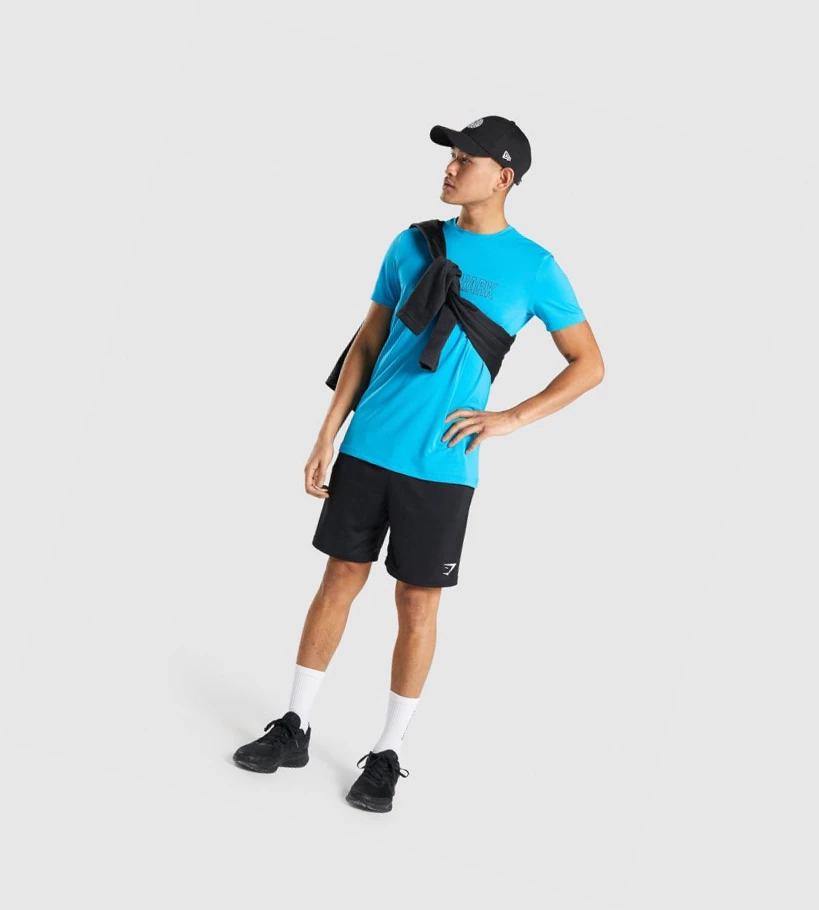 Camiseta Gymshark Arrival Estampados Hombre Azules Claro | ULQXNMV-81