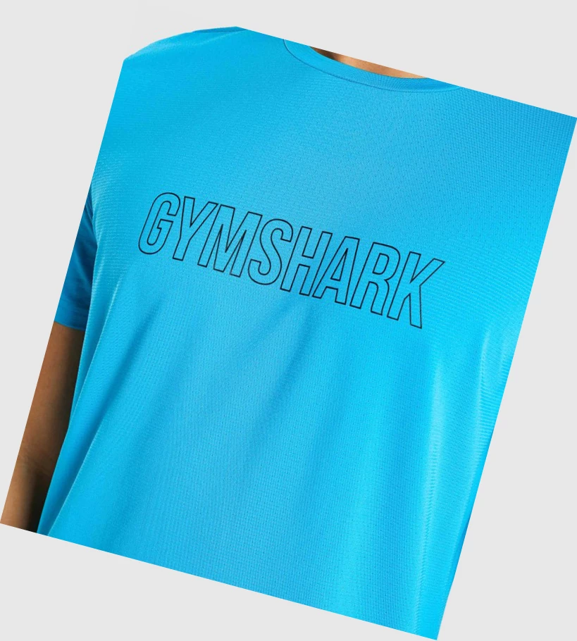 Camiseta Gymshark Arrival Estampados Hombre Azules Claro | ULQXNMV-81