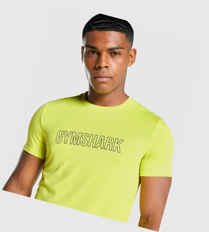 Camiseta Gymshark Arrival Estampados Hombre Amarillos | VBEUNFO-09