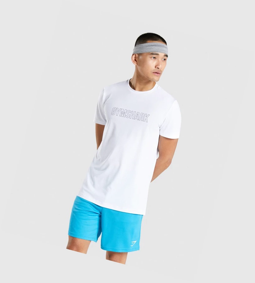 Camiseta Gymshark Arrival Estampados Hombre Blancos | VZXRJEG-09