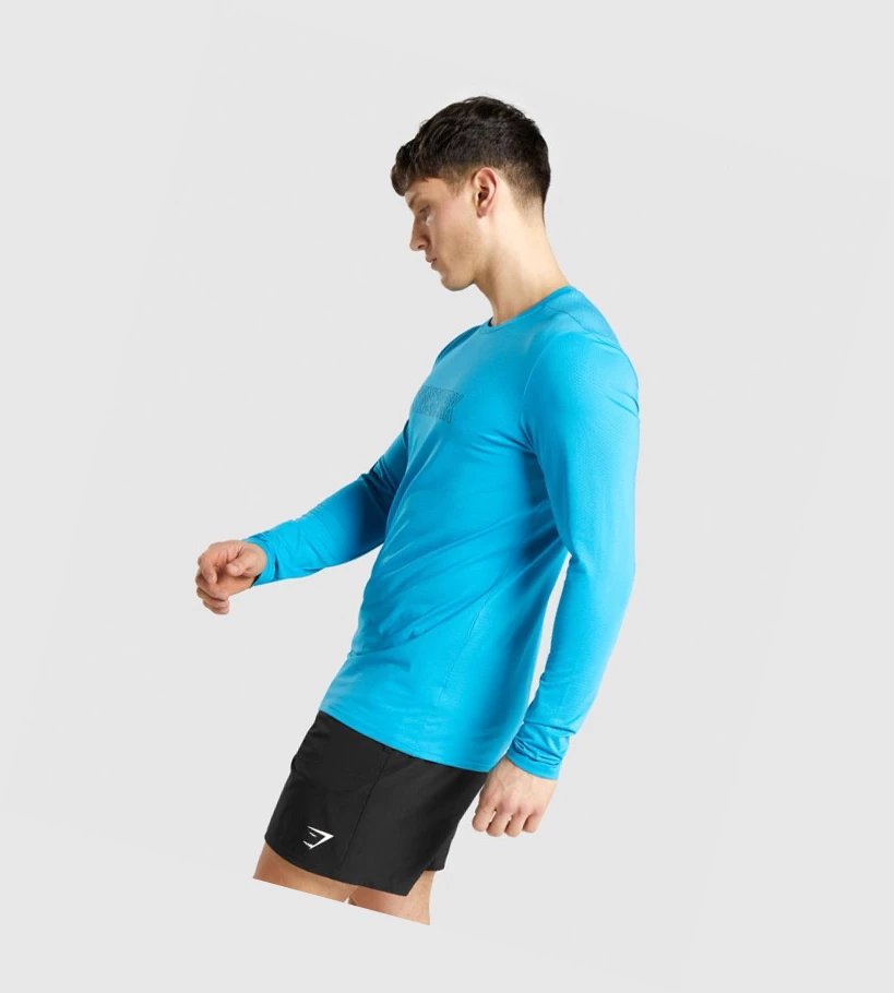 Camiseta Gymshark Arrival Estampados Hombre Azules | WSTNVRI-04