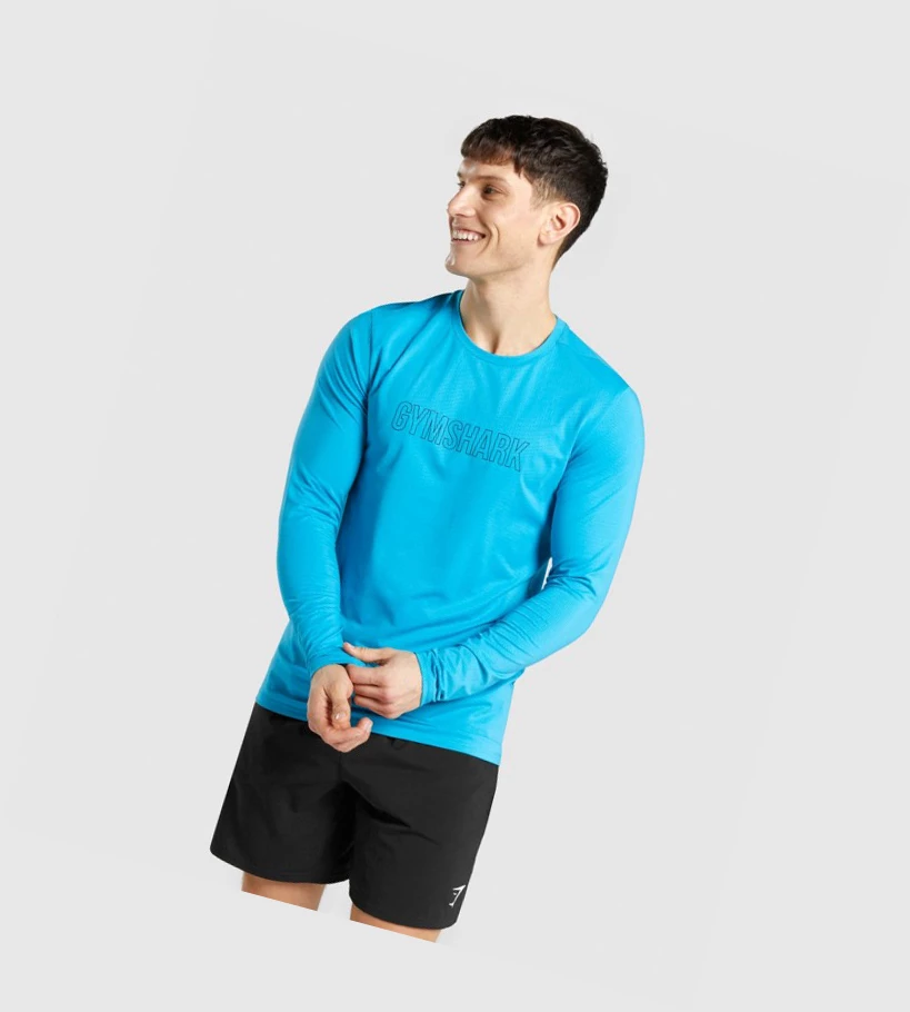 Camiseta Gymshark Arrival Estampados Hombre Azules | WSTNVRI-04