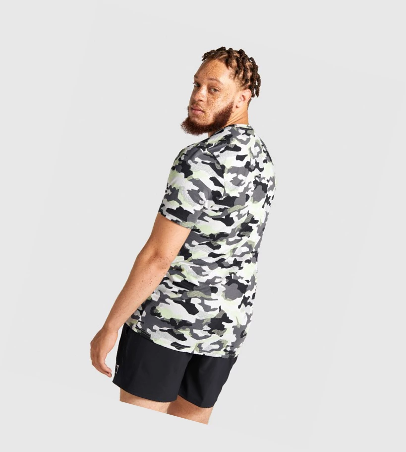 Camiseta Gymshark Arrival Hombre Negros Verdes Camuflados | IGURWKA-87