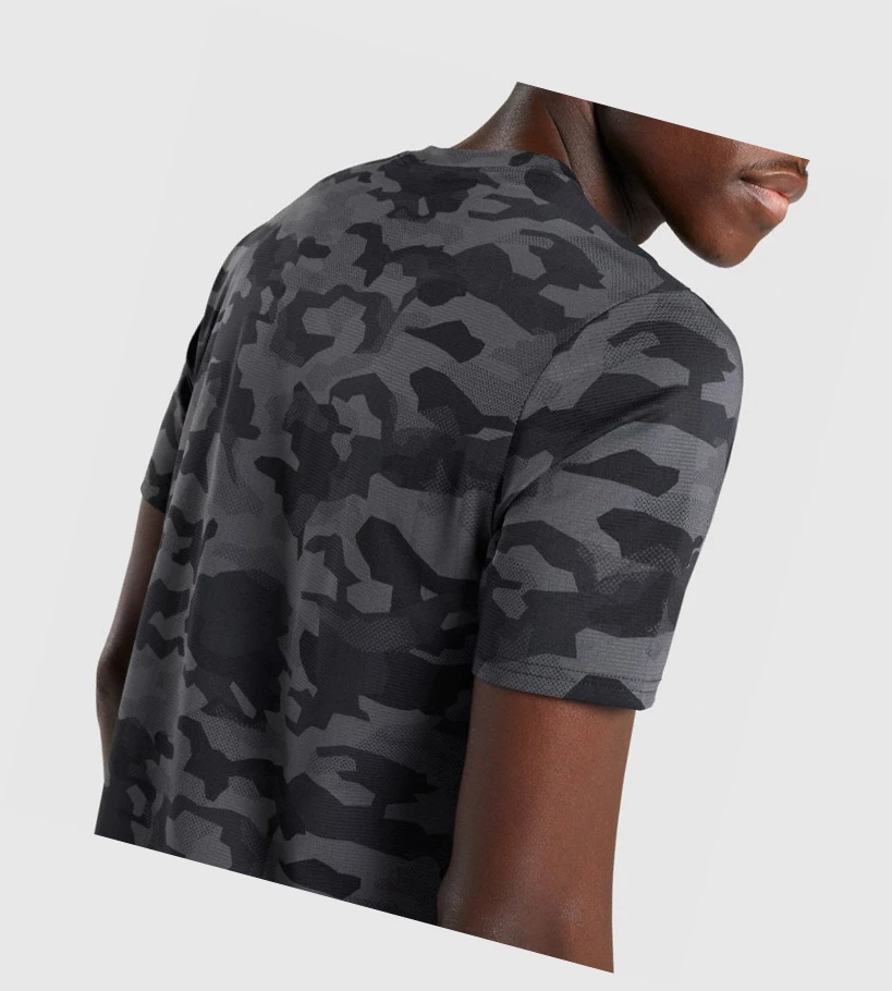 Camiseta Gymshark Arrival Hombre Negros Grises Camuflados | JQBGWOU-16