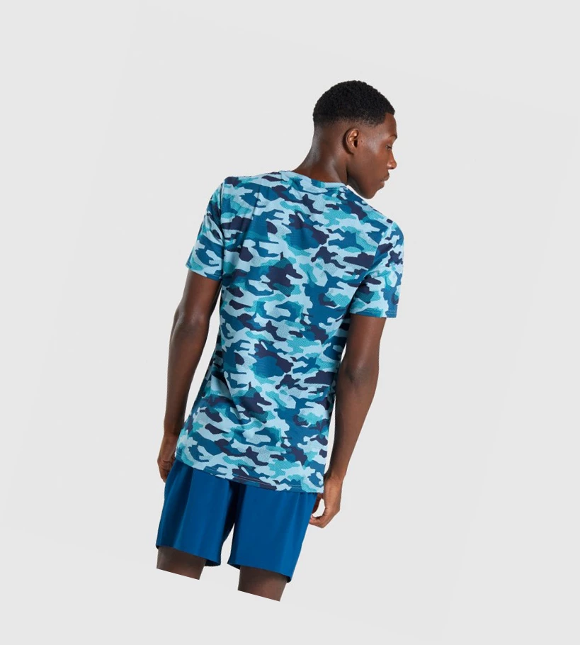 Camiseta Gymshark Arrival Hombre Turquesa Camuflados | FCXOZPD-69