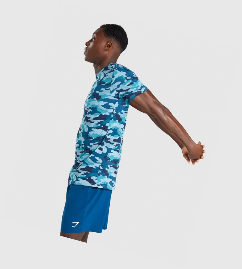 Camiseta Gymshark Arrival Hombre Turquesa Camuflados | FCXOZPD-69