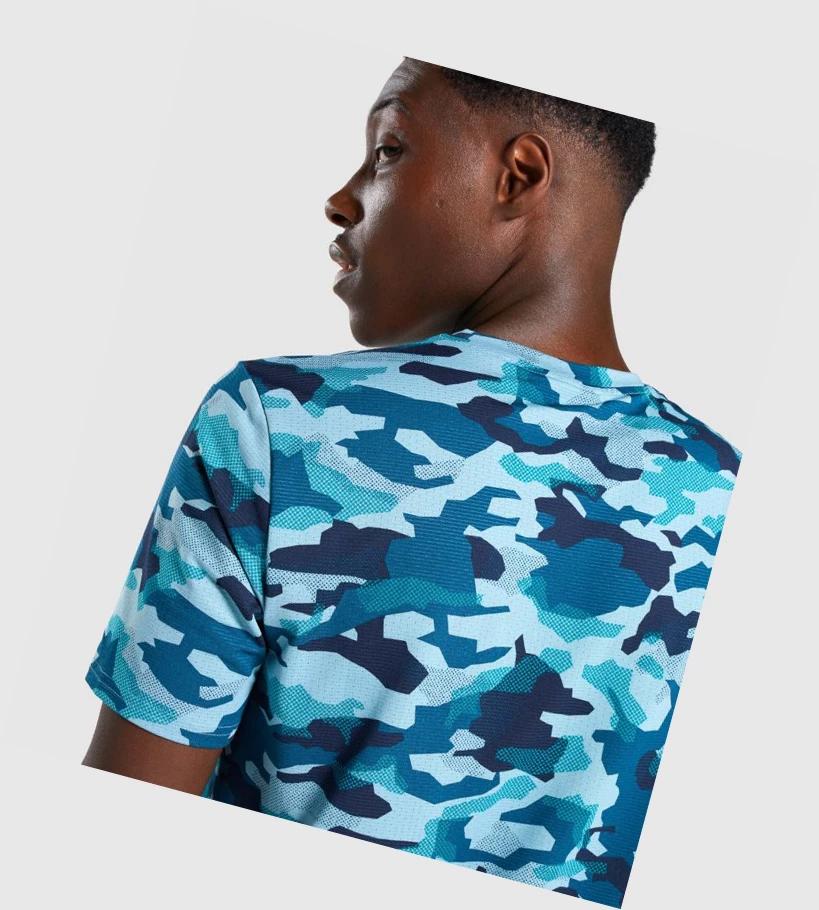 Camiseta Gymshark Arrival Hombre Turquesa Camuflados | FCXOZPD-69