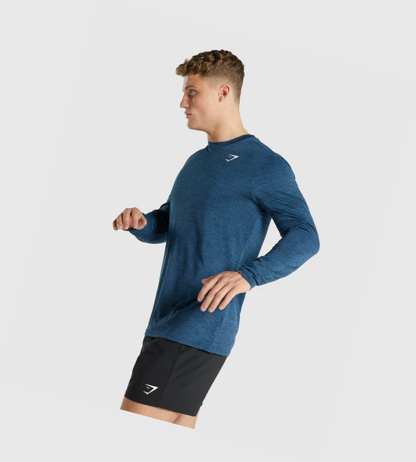 Camiseta Gymshark Arrival Marl Hombre Azul Marino | IAMUBQR-56