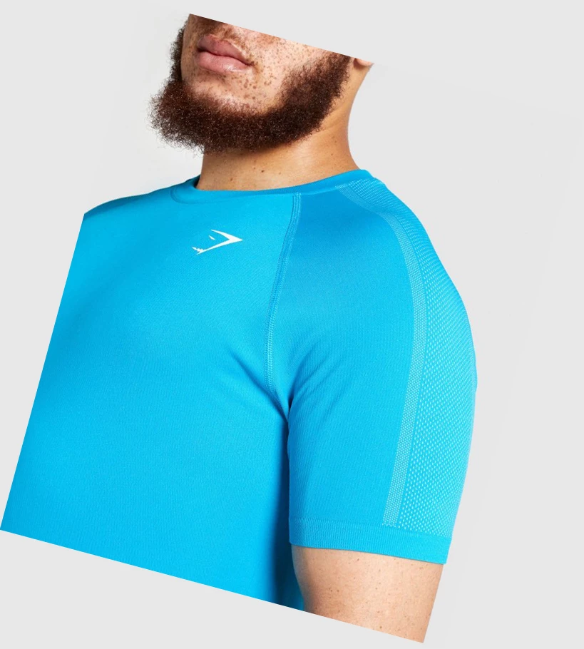 Camiseta Gymshark Aspect Ligeros Seamless Hombre Azules | FRMHQTC-98