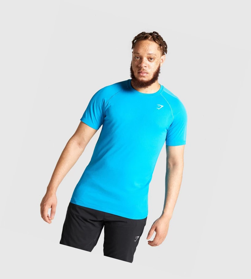 Camiseta Gymshark Aspect Ligeros Seamless Hombre Azules | FRMHQTC-98