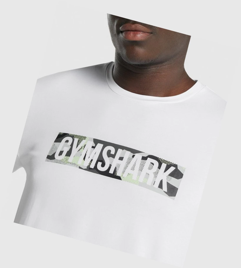 Camiseta Gymshark Block Infill Hombre Blancos | UFZLXCK-35