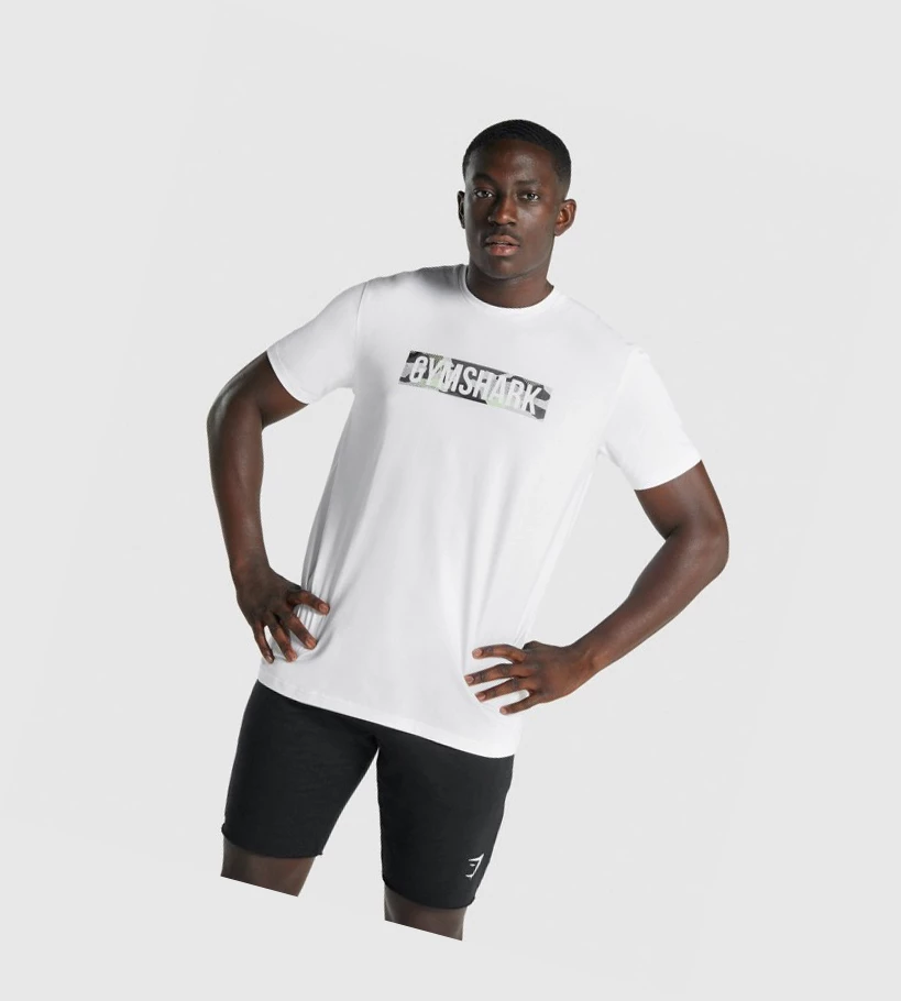 Camiseta Gymshark Block Infill Hombre Blancos | UFZLXCK-35