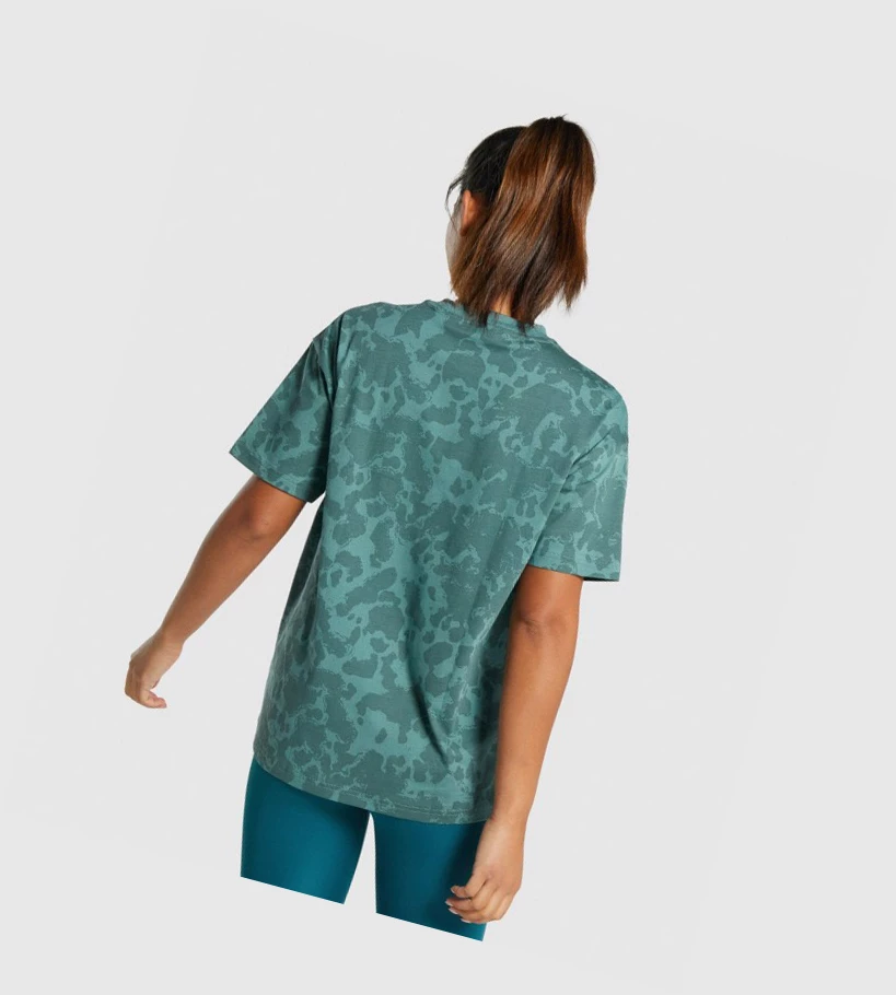 Camiseta Gymshark Camo Estampados Oversized Mujer Verdes Oscuro | OCFZYPL-72