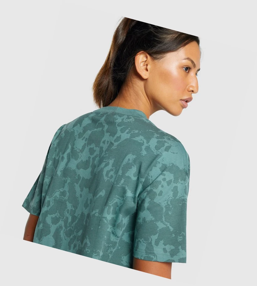 Camiseta Gymshark Camo Estampados Oversized Mujer Verdes Oscuro | OCFZYPL-72