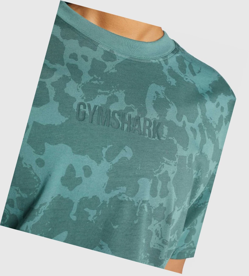 Camiseta Gymshark Camo Estampados Oversized Mujer Verdes Oscuro | OCFZYPL-72