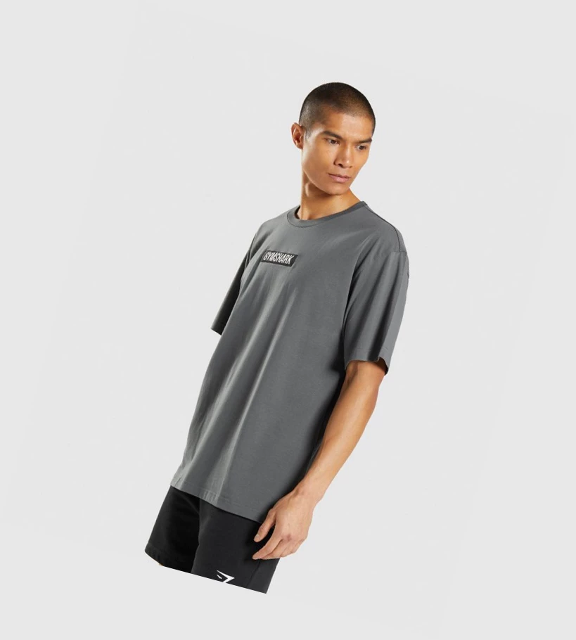 Camiseta Gymshark Central Oversized Hombre Grises | BJLSAXP-19