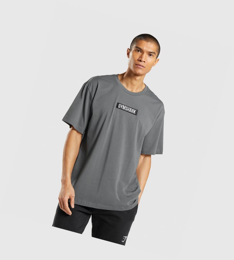 Camiseta Gymshark Central Oversized Hombre Grises | BJLSAXP-19