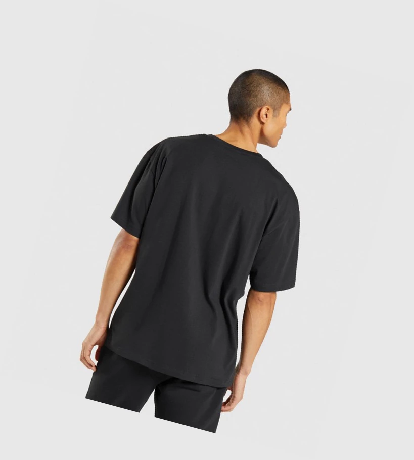 Camiseta Gymshark Central Oversized Hombre Negros | KVYLGBQ-02